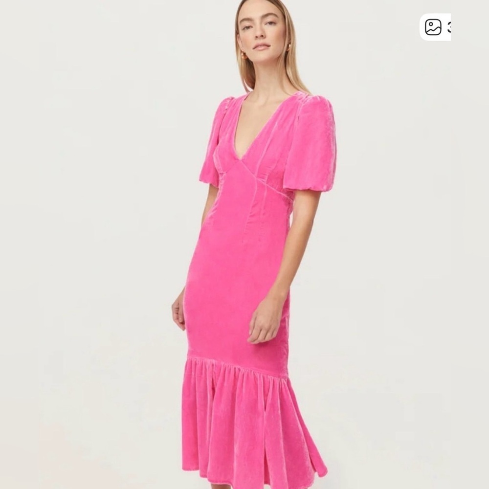 Rhode ester pink velvet midi dress